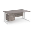 Maestro 25 right hand wave desk 1600mm wide with 2 drawer pedestal - white cable managed leg frame and grey oak top