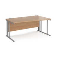 Maestro 25 right hand wave desk 1600mm wide - silver cable managed leg frame and beech top