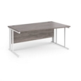 Maestro 25 right hand wave desk 1600mm wide - white cable managed leg frame and grey oak top