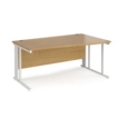 Maestro 25 right hand wave desk 1600mm wide - white cable managed leg frame and oak top