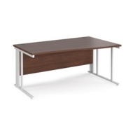 Maestro 25 right hand wave desk 1600mm wide - white cable managed leg frame and walnut top