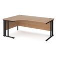 Maestro 25 left hand ergonomic desk 1800mm wide - black cable managed leg frame and beech top