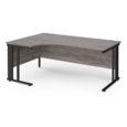 Maestro 25 left hand ergonomic desk 1800mm wide - black cable managed leg frame and grey oak top