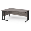 Maestro 25 left hand ergonomic desk 1800mm wide - black cable managed leg frame and grey oak top
