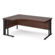 Maestro 25 left hand ergonomic desk 1800mm wide - black cable managed leg frame and walnut top