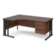 Maestro 25 left hand ergonomic desk 1800mm wide with 2 drawer pedestal - black cable managed leg frame and walnut top