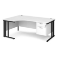 Maestro 25 left hand ergonomic desk 1800mm wide with 2 drawer pedestal - black cable managed leg frame and white top