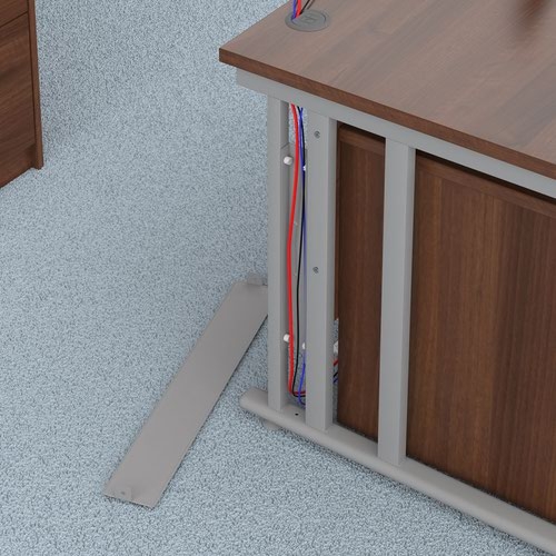Maestro 25 left hand ergonomic desk 1800mm wide with 2 drawer pedestal - silver cable managed leg frame and walnut top