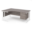 Maestro 25 left hand ergonomic desk 1800mm wide with 2 drawer pedestal - white cable managed leg frame and grey oak top