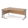 Maestro 25 left hand ergonomic desk 1800mm wide - silver cable managed leg frame and beech top