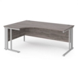 Maestro 25 left hand ergonomic desk 1800mm wide - silver cable managed leg frame and grey oak top