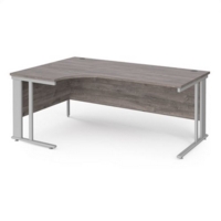 Maestro 25 left hand ergonomic desk 1800mm wide - silver cable managed leg frame and grey oak top