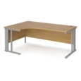 Maestro 25 left hand ergonomic desk 1800mm wide - silver cable managed leg frame and oak top