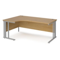 Maestro 25 left hand ergonomic desk 1800mm wide - silver cable managed leg frame and oak top