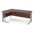 Maestro 25 left hand ergonomic desk 1800mm wide - silver cable managed leg frame and walnut top