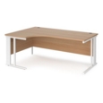 Maestro 25 left hand ergonomic desk 1800mm wide - white cable managed leg frame and beech top