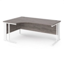 Maestro 25 left hand ergonomic desk 1800mm wide - white cable managed leg frame and grey oak top