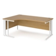 Maestro 25 left hand ergonomic desk 1800mm wide - white cable managed leg frame and oak top