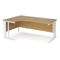 Maestro 25 left hand ergonomic desk 1800mm wide - white cable managed leg frame and oak top