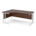 Maestro 25 left hand ergonomic desk 1800mm wide - white cable managed leg frame and walnut top