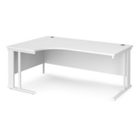 Maestro 25 left hand ergonomic desk 1800mm wide - white cable managed leg frame and white top