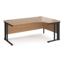 Maestro 25 right hand ergonomic desk 1800mm wide - black cable managed leg frame and beech top