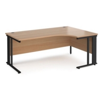 Maestro 25 right hand ergonomic desk 1800mm wide - black cable managed leg frame and beech top
