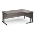 Maestro 25 right hand ergonomic desk 1800mm wide - black cable managed leg frame and grey oak top