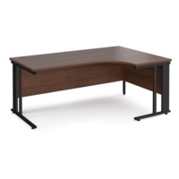 Maestro 25 right hand ergonomic desk 1800mm wide - black cable managed leg frame and walnut top