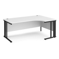 Maestro 25 right hand ergonomic desk 1800mm wide - black cable managed leg frame and white top