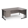 Maestro 25 right hand ergonomic desk 1800mm wide with 2 drawer pedestal - black cable managed leg frame and grey oak top