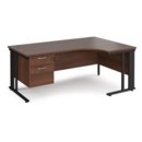 Maestro 25 right hand ergonomic desk 1800mm wide with 2 drawer pedestal - black cable managed leg frame and walnut top