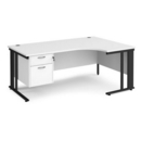 Maestro 25 right hand ergonomic desk 1800mm wide with 2 drawer pedestal - black cable managed leg frame and white top