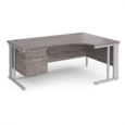 Maestro 25 right hand ergonomic desk 1800mm wide with 2 drawer pedestal - silver cable managed leg frame and grey oak top