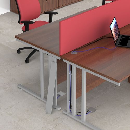 Maestro 25 right hand ergonomic desk 1800mm wide with 2 drawer pedestal - silver cable managed leg frame and grey oak top