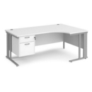 Maestro 25 right hand ergonomic desk 1800mm wide with 2 drawer pedestal - silver cable managed leg frame and white top