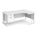 Maestro 25 right hand ergonomic desk 1800mm wide with 2 drawer pedestal - white cable managed leg frame and white top