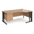 Maestro 25 right hand ergonomic desk 1800mm wide with 3 drawer pedestal - black cable managed leg frame and beech top
