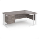 Maestro 25 right hand ergonomic desk 1800mm wide with 3 drawer pedestal - white cable managed leg frame and grey oak top