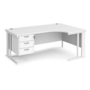 Maestro 25 right hand ergonomic desk 1800mm wide with 3 drawer pedestal - white cable managed leg frame and white top