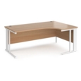 Maestro 25 right hand ergonomic desk 1800mm wide - white cable managed leg frame and beech top
