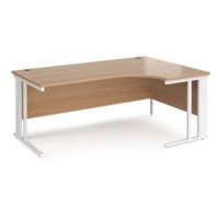 Maestro 25 right hand ergonomic desk 1800mm wide - white cable managed leg frame and beech top