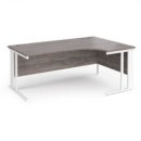 Maestro 25 right hand ergonomic desk 1800mm wide - white cable managed leg frame and grey oak top