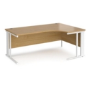 Maestro 25 right hand ergonomic desk 1800mm wide - white cable managed leg frame and oak top