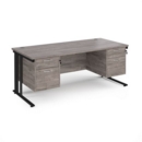 Maestro 25 straight desk 1800mm x 800mm with two x 2 drawer pedestals - black cable managed leg frame and grey oak top