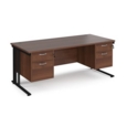 Maestro 25 straight desk 1800mm x 800mm with two x 2 drawer pedestals - black cable managed leg frame and walnut top