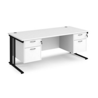 Maestro 25 straight desk 1800mm x 800mm with two x 2 drawer pedestals - black cable managed leg frame and white top