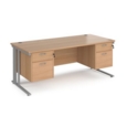 Maestro 25 straight desk 1800mm x 800mm with two x 2 drawer pedestals - silver cable managed leg frame and beech top