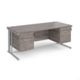 Maestro 25 straight desk 1800mm x 800mm with two x 2 drawer pedestals - silver cable managed leg frame and grey oak top