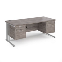 Maestro 25 straight desk 1800mm x 800mm with two x 2 drawer pedestals - silver cable managed leg frame and grey oak top